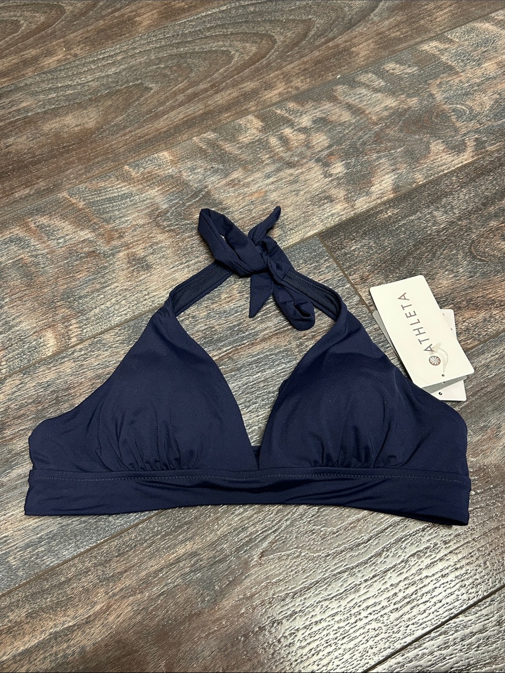 Athleta Navy Shirred Halter Swim Top